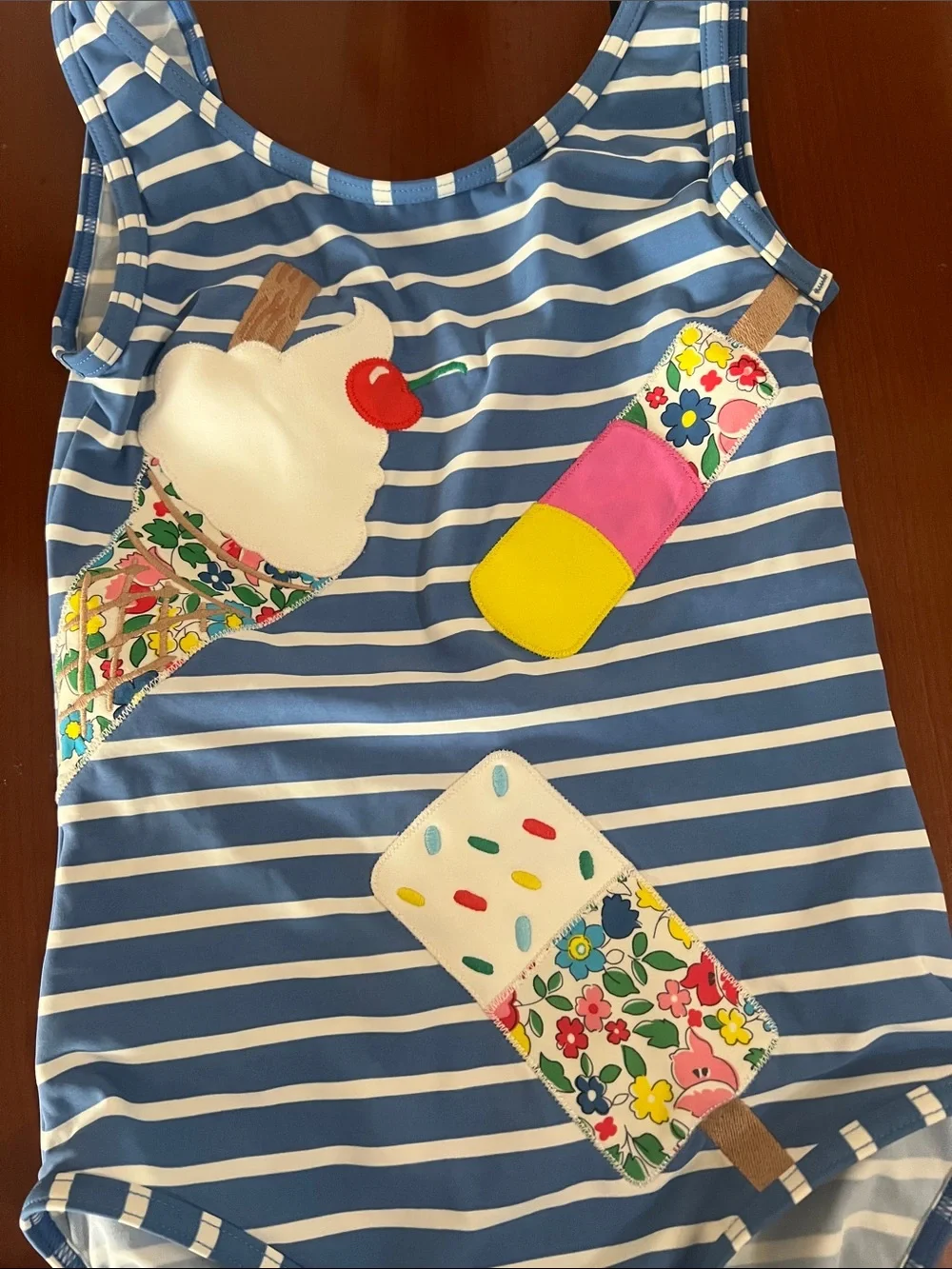 Mini Boden Swimsuit. Sz 7-8 years. Ice cream appliqué.